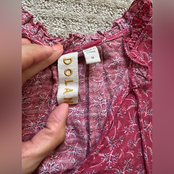 Dolan Boho Red Floral Long Sleeve Blouse with Embroidery & Tassel Ties - Picture 2 of 6